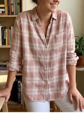 Madewell Central Plaid Button Up Shirt Danville Size Medium Pink White